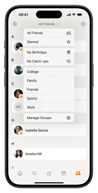 Friend filters and groups