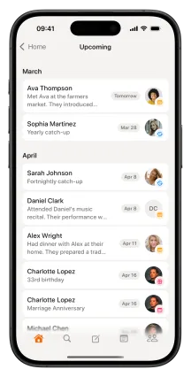 Upcoming reminders view